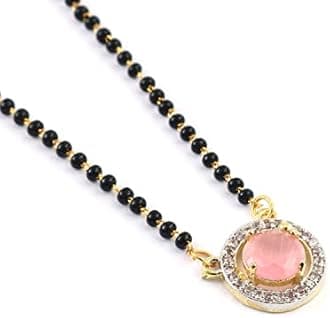 JewarHaat Indian Ad Cz Two-Tone Silver Gold-Plated CZ-Studded & Beaded Mangalsutra for Women