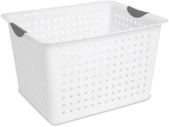 Sterilite 24-Pack Ultra Basket, Open Plastic Bins, Countertop, Cabinet and Closet Organizer, White, Deep