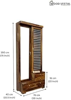 Sheesham Wood Dressing Table with Double Door | Wooden Dressing Table | Sheesham Wood | Bedroom Furniture, Brown