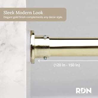 Room/Dividers/Now Tension Curtain Rod - Tension Window Rod - Bedroom, Kitchen Rod - Long, Heavy Duty, Adjustable Extension Curtain Rods by Room Dividers Now (120-150 Inches, Gold)
