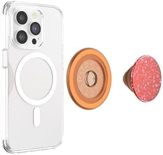 PopSockets: PopGrip Round for MagSafe - Adapter Ring for MagSafe in Set - Folding holder and stand for phones with interchangeable discs PopTop - Aluminum Clay Speckle