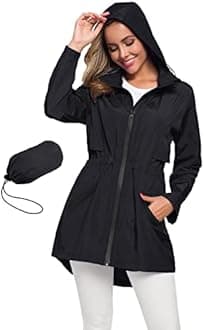 Avoogue Women's Long Raincoat with Hood Outdoor Lightweight Windbreaker Rain Jacket Waterproof