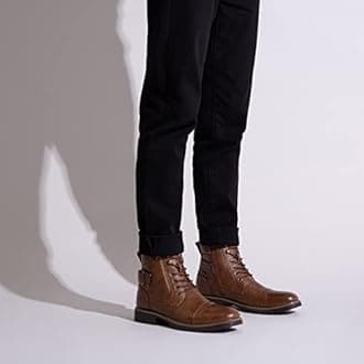 VOSTEY Men's Motorcycle Combat Boots High Top Oxfords Casual Dress Boots (11.5,Motorcycle boot678-dark Brown)