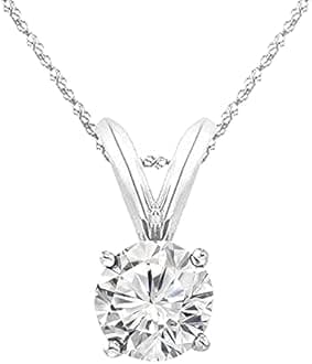 1-10 Carat 14k White Gold 4 Prong Set Round-cut Lab Grown Diamond Solitaire Stud Pendant Necklace (E-F, VS-SI) Jewelry for Women