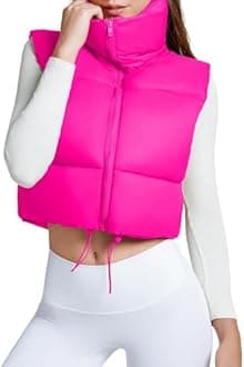 CULACCINO Women's Winter Cropped Puffer Vest Crop Jackets For Women Full Zip Stand Collar Padded Lightweight Outwear Vest