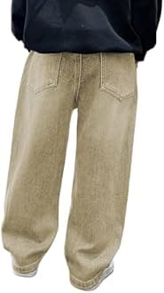 Verdusa Boys Jeans Baggy Straight Leg Elastic Waist Loose Denim Pants with Pockets