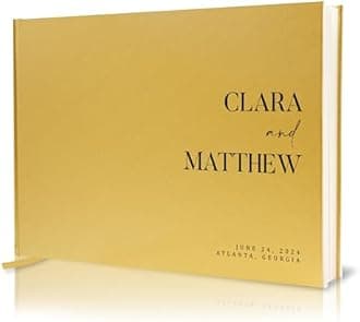 Personalized Guest Book - 11.5" x 8.5" Premium Custom Guest Signing Book with Bookmark and Blank Pages for Wedding Reception Table Decoration Engagement Birthday Party Event, Gold