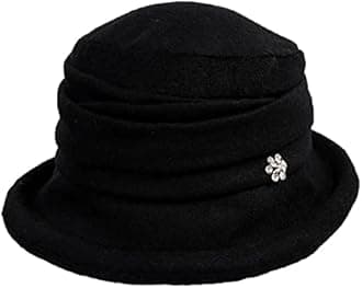 Comhats Cloche Round Hat for Women 1920s Fedora Bucket Vintage Hat Flower Accent, 16060_black, M
