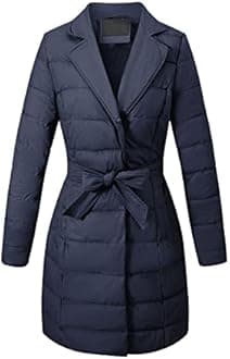 Bellivera Women's Winter Puffer Jacket Cold-Resistant Patchwork Plush Lining Coat with Removable Fur Collar Hooded and Belted