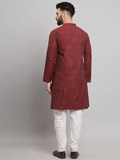 Latest Chikan Men's Cotton Regular Textured Long Kurta Full Sleeves - Casual Ethnic Wear�