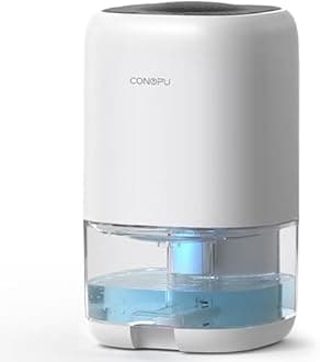CONOPU Dehumidifier 12L/Day, Automatic Dehumidification, 24h Timer, Continuous Drainage & Dehumidifier 1000ml, Dehumidifiers for Home, Auto Off&Coloured LED Light