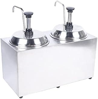 Electric Sauce Warmer with Pump Dispenser 1600W 2 Head Stainless Steel Warmer Dispenser with Temperature Control for Hot Fudge Cheese Caramel, Silver,2X 2L
