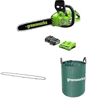 Greenworks 48V(2x24V) Cordless 35cm brushless Chainsaw with Two 4Ah Batteries & Double charger-GD24X2CS36K4X + Greenworks Replacement 35cm Chain + Greenworks 120 L Garden Waste Bag
