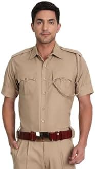 uniformer Khaki Police Half Sleeves Shirt for Men | Men's Durable & Comfortable Uniform | Breathable & Lightweight | Ideal for Police | Easy to Maintain