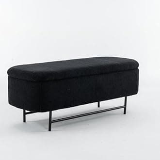 DRKAT Boucle Storage Bench for Bedroom, Upholstered Storage Ottoman Bench with Metal Stand, Modern Bench for Bedroom with Storage, Teddy End of Bed Bench for Living Room/Entryway/Bed Side,43",Black