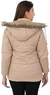 Stufflin Women's Quilted Puffer Standard Length Jacket Full Sleeves Winter Jacket Girls Winter Wear Jacket (S, Beige)