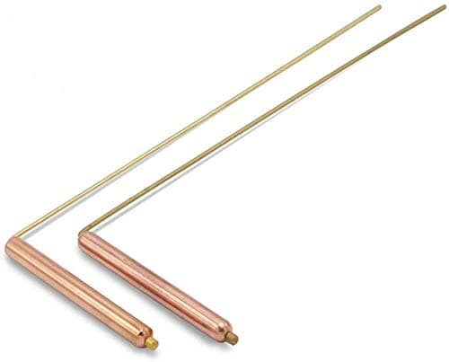 Brass Dowsing L Rods; 13.5in/34cms Long with 4.7in/12cm Copper Handles; Use for Finding Water/Minerals/Oil/Geopathic Stress Lines/Lost Objects/Chakra & Aura Measurement