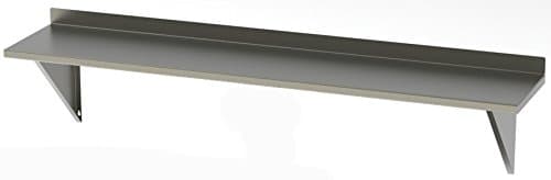 Stainless Supply 304 Stainless Steel Fixed Shelf - Solid with Backsplash (Various Sizes Available; See Drop Down Menu) - Selected Size: (8"x36")