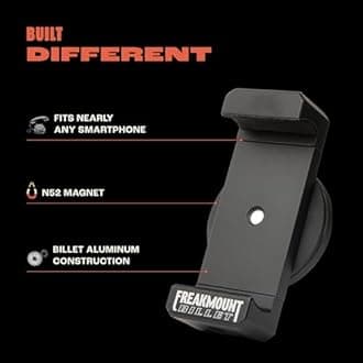 FREAKMOUNT Billet Solid Aluminum Freaky Strong Magnetic Phone Mount - Designed for Motorcycles, Gym, Toolbox, Mechanics - Perfect for Wireless Earphones - Strong Spring Grip - Fits All Phones
