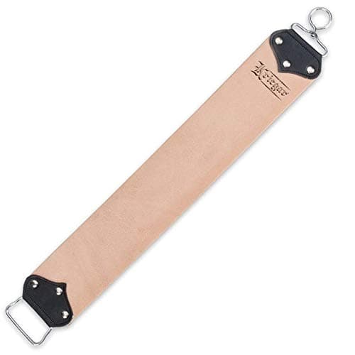 KRIEGAR Extra Wide Double Sided Hanging Strop | Smooth Buffalo Leather and Coarse Suede | Swivel Hook for Easy Flipping | Professional Blade Maintenance Tool | 3"W x 21"L