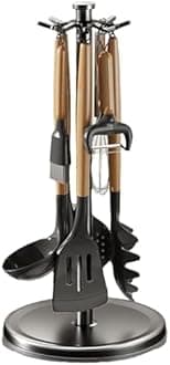 Kitchen Utensil Hanger Stainless Steel Utensil holder Rotatable Cooking Utensils Holder with 8 Hooks, Hanging Spoon Spatula Holder, Black