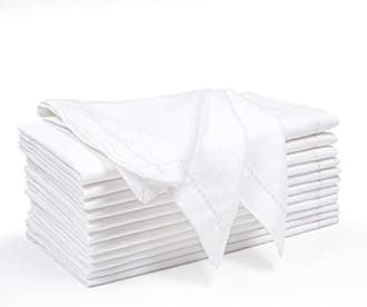Ramanta Home White Cloth Dinner Napkin Set of 12-18x18 Inch, Premium Cotton Linen Flax Hemstitched Napkins, Soft Durable Washable for Everyday Use Thanksgiving Christmas Parties Halloween