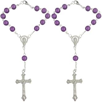 Car Rosary for Rearview Mirror, Purple Rosary Pendant, Car Interior Rearview Mirror Charm, Car Decorations, Car Medal and Cross, Personalized Hanging Accessories for Men and Women, Purple, 2