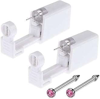 Nose Piercing Kit - 2 Pack Disposable Nose Piercing Gun with Studs for Cartilage, Tragus & Helix (Pink)