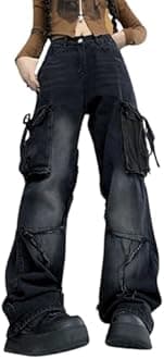 PEAINJ Star Jeans for Women Girls Baggy Cute Patchwork Denim Pants Y2k High Waisted Jeans Grunge Aesthetic Clothes