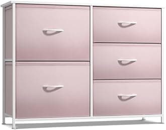 Sorbus Kids Dresser with 5 Drawers - Storage Chest Organizer Unit with Steel Frame, Wood Top & Handles, Tie-dye Fabric Bins for Clothes - Wide Furniture for Bedroom Hallway Kids Room Nursery & Closet