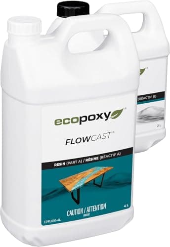 EcoPoxy FlowCast Deep Pour Epoxy Resin Kit - 1.59 Gal / 6L: UV & Yellowing Resistant, Bio-Based Resin | Water Clear Epoxy for River/Ocean Tables and other Deep Casting Bubble Free Epoxy Projects