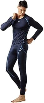 FiteX Mens MAXHEAT Fleece Compression Performance Long Johns Thermal Underwear G_max Heat Top+bottom Navy M(100)