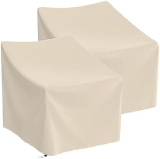 Patio Chair Cover Patio Furniture Covers Waterproof Outdoor Lawn Chair Covers 600D Heavy Duty Oxford Cloth (Khaki, 32"W x 37"D x 36"H-2Pack)