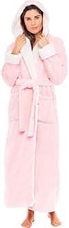 Alexander Del Rossa Sherpa Robes for Women Long, Womens Robes Long Hooded Bathrobes for Women, Plus Size Robe
