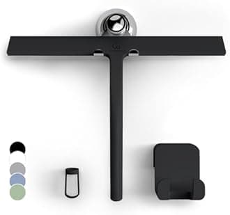 GÜTEWERK shower squeegee black 28 cm - incl. chrome suction cup hook - stainless steel core - silicone rubber squeegees for bathroom cleaning - window screen wiper cleaner glass scraper blade showers