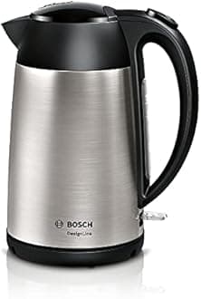 Bosch DesignLine TAT3P420GB 2 Slot Stainless Steel Toaster with variable controls - Silver & Black and DesignLine TWK3P420GB Stainless Steel Cordless Kettle, 1.7 Litres, 3000W - Silver & Black