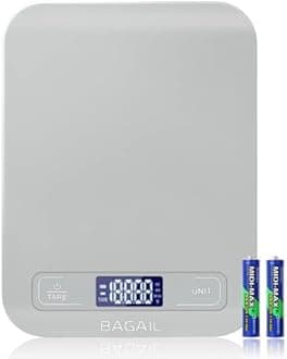 BAGAIL BASICS Digital Kitchen Scale, Premium Food Scales Weight Grams and Oz for Baking and Cooking, 11lb/5kg with 0.1oz/1g Precision Gray
