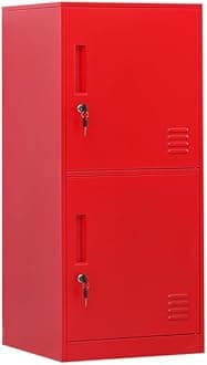 2 Door Metal Vertical Storage Locker for Kids Bedroom, Children Room, School, Office, Home,Stackable Steel Storage Cabinet for Toys, Clothes & Sports Equipment,Anti-Tilting Device. (2D, red)