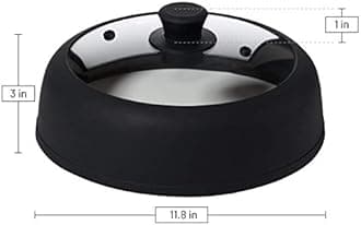 Bezrat Vented Glass Microwave Plate Cover | Large 12-inch Splatter Guard Lid | Firm Grip Silicone handle | 100% Food Grade | Dishwasher Safe (Black)