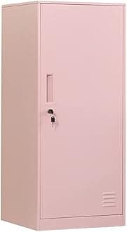 1 Door Metal Vertical Storage Locker for Kids Bedroom, Children Room, School, Office, Home,Stackable Steel Storage Cabinet for Toys, Sports Equipment,Anti-Falling Device. (1D, Pink)