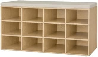 DINZI LVJ Shoe Storage Bench with Cushion, 12-Cubby Shoe Rack, Adjustable Shelves, 40.9" Long Shoe Organizer Bench for Entryway, Mudroom, Hallway, Garage, Natural and Cappuccino Beige