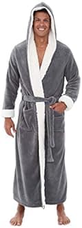 Alexander Del Rossa Plush Mens Robe with Hood, Hooded Big and Tall Robes for Men, Sherpa Fleece Winter Robe for Men