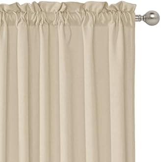 RYB HOME Cafe Curtains 24 inches Length, Short Kitchen Valances and Curtain Set, Thick Faux Linen Blended Privacy Protect Topper for Bedroom Bathroom, 2 Panels, Rod Pocket, Camel, W 26 x L 24 inch