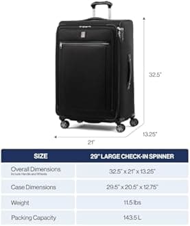Travelpro Platinum Elite Softside Expandable Checked Luggage, 8 Wheel Spinner Large Suitcase, TSA Lock, Men and Women