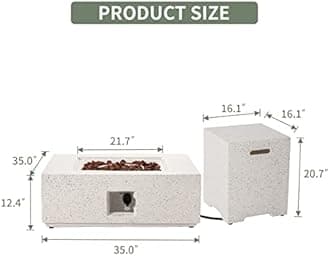 COSIEST 2-Piece Outdoor Propane Fire Pit Table Set w Tank, Beige Faux Stone 35 inch Square Fire Table w Certified, 50,000 BTU Stainless Steel Burner, w 20lb Hideway Tank Cover for Garden, Porch