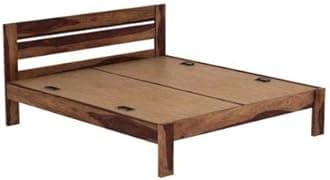 RJ ART Solid Sheesham Wood Queen Size Bed Without Storage Wooden Double Bed Cot Palang Furniture for Bedroom Living Room Home (Teak Finish)
