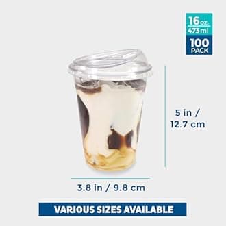 Freshware Clear Plastic Cups with Strawless Sip Lids [100 Cups - 16 oz] Disposable Tumblers for Iced Coffee, Smoothie, Milkshake, Cold Drinks