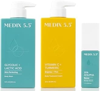 MEDIX Anti Aging Skin Care 3PC Set | Exfoliating AHA Glycolic Acid Foaming Face & Body Wash + Vitamin C Body Cream + 10% AHA Exfoliating Serum For KP Bumps, 3pc Skincare Set