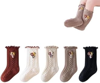 WATOCHE Baby Toddler Girls Ruffle Socks Newborn Infant Girl's Knee High Solid Cotton Long Socks