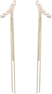 Korean Gold-plated Long Double Chain Crystal Zircon Studded Tassel Earrings For Women And Girls 2Pcs/Set